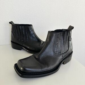 Destroy Vtg Square Toe Western Chelsea Boot Black Block Heel Women EU 40 US 9.5